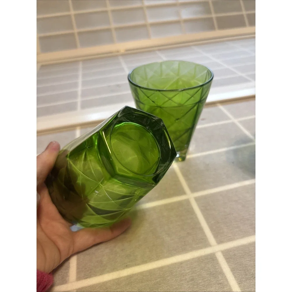 Vietri‎ Prism Short Tumbler Low ball Glasses Dark Green Set of 4 Garden Fairy